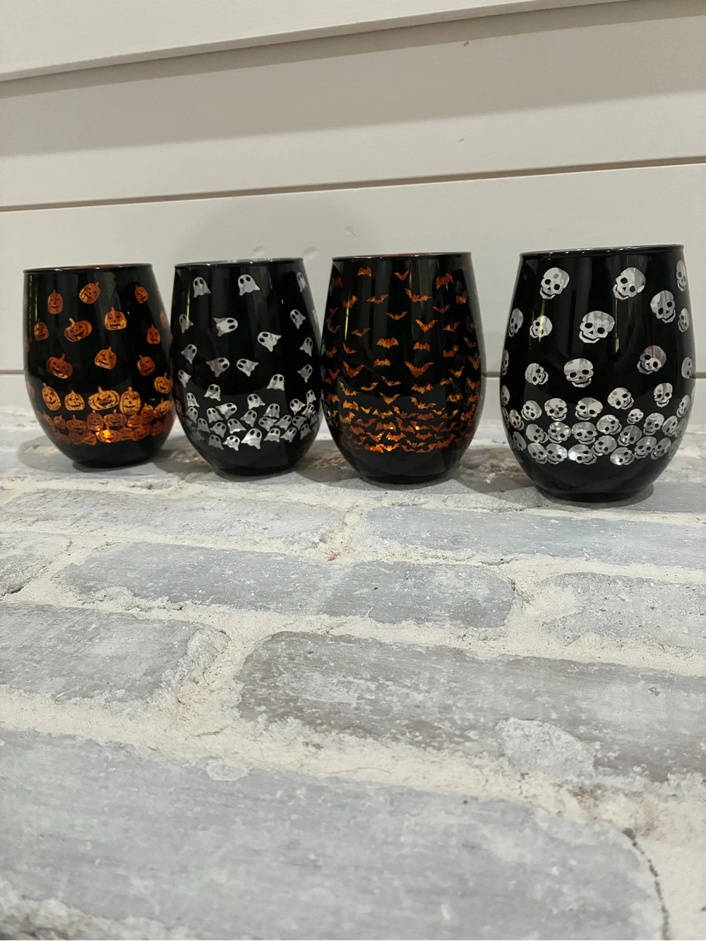 Halloween Glass Votive Set - Black with Orange and White Accents
